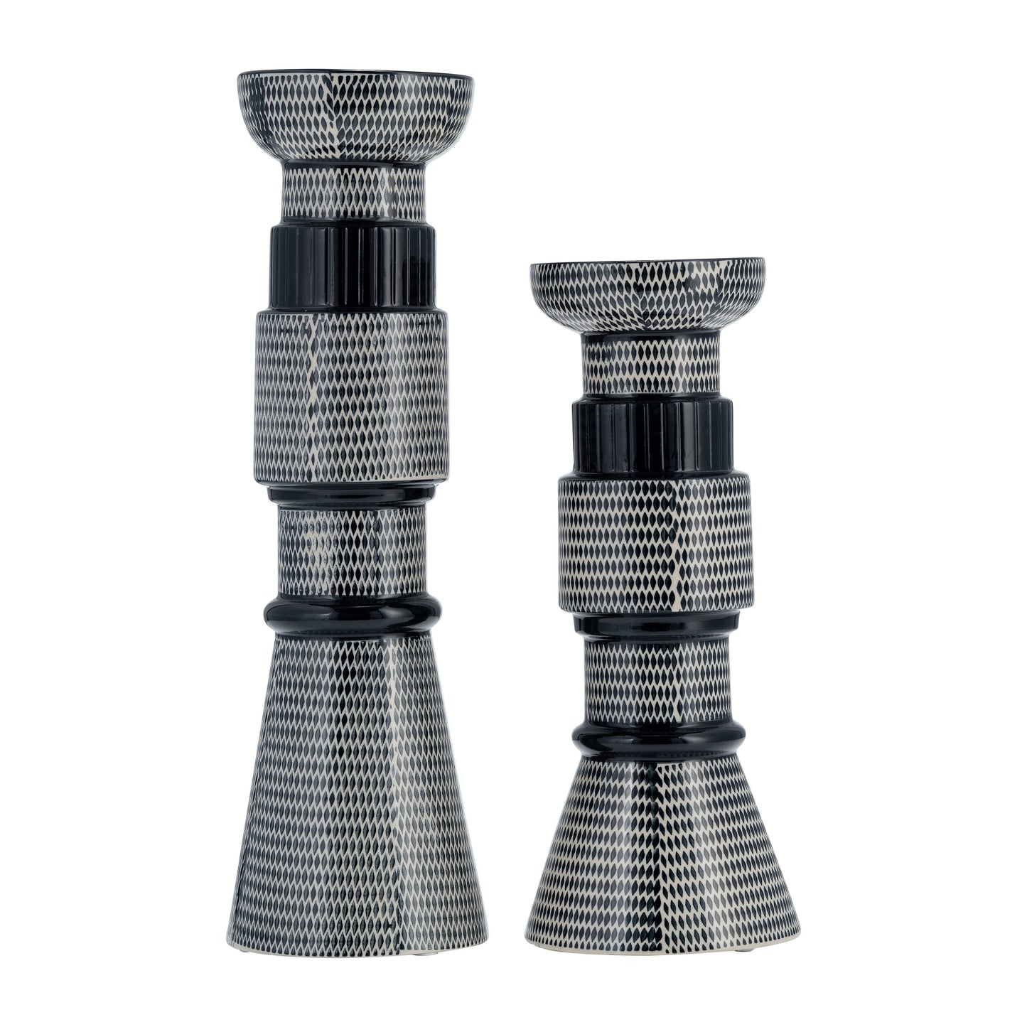 Navy Blue/Cotton Ceramic Dotted Pillar Candle Holder