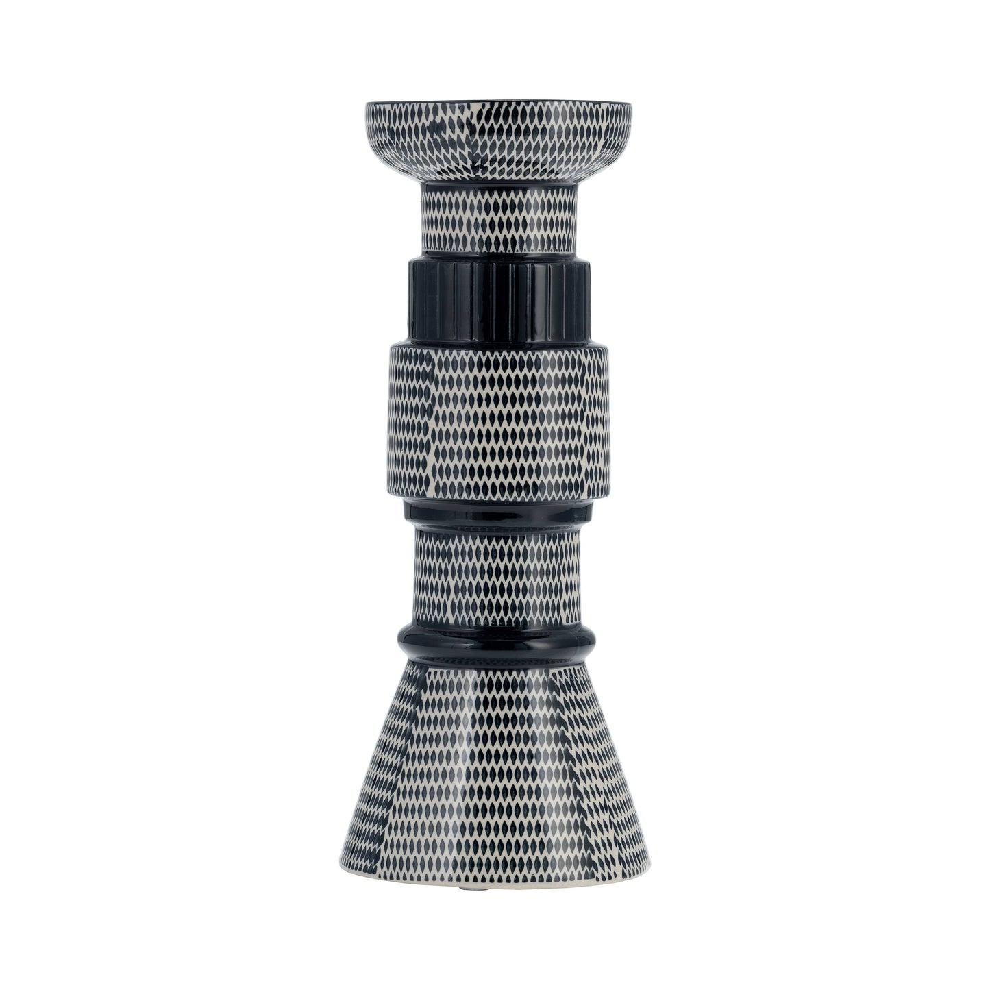 Navy Blue/Cotton Ceramic Dotted Pillar Candle Holder