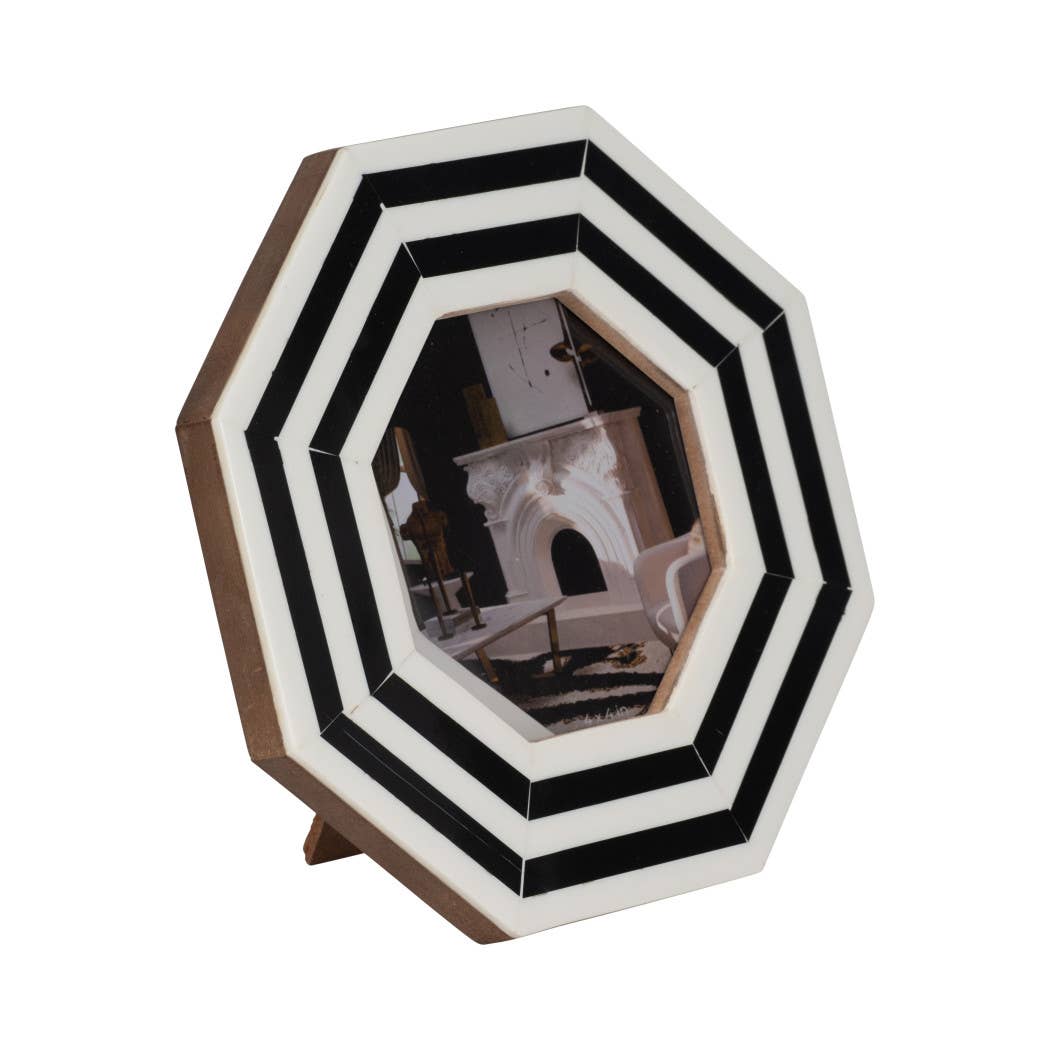 Black/White 4x4 in. Lines Octagon Contemporary Photo Frame