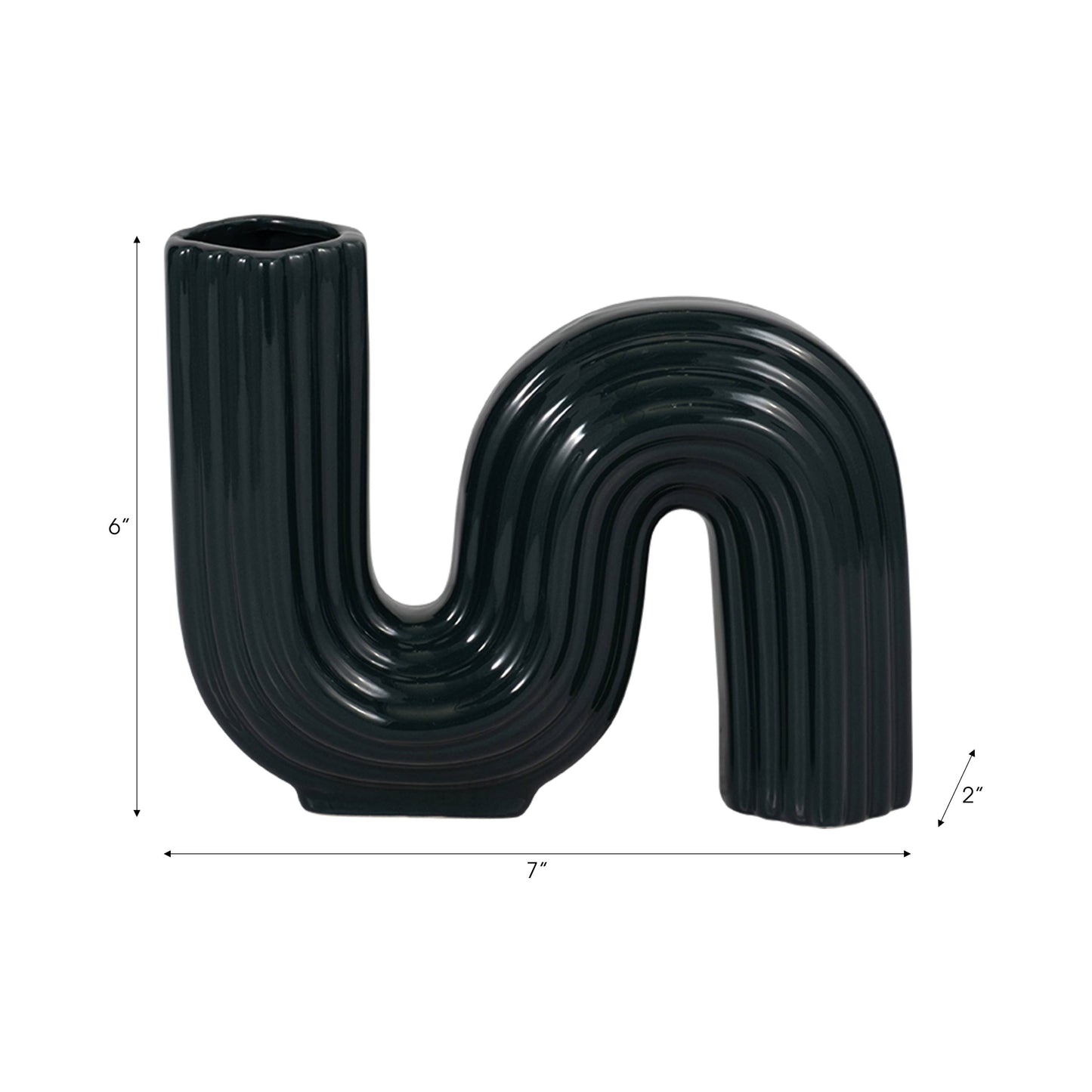 Forest Green 6 in. Ceramic Abstract Ridged Looped Vase