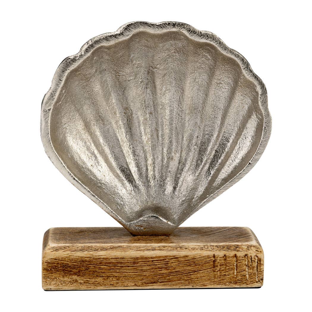 Silver 7 in. Metal Novelty Coastal Ribbed Seashell with Base