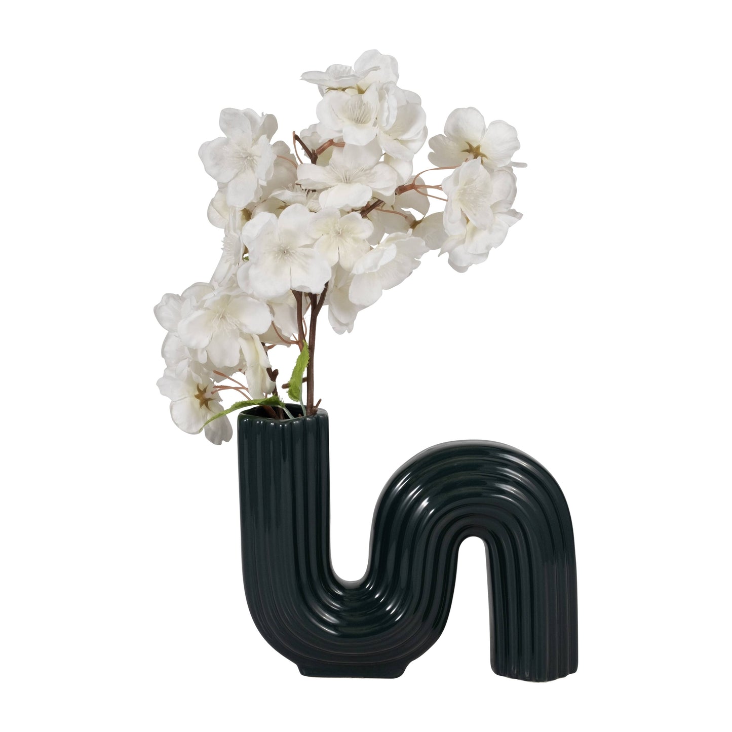 Forest Green 6 in. Ceramic Abstract Ridged Looped Vase