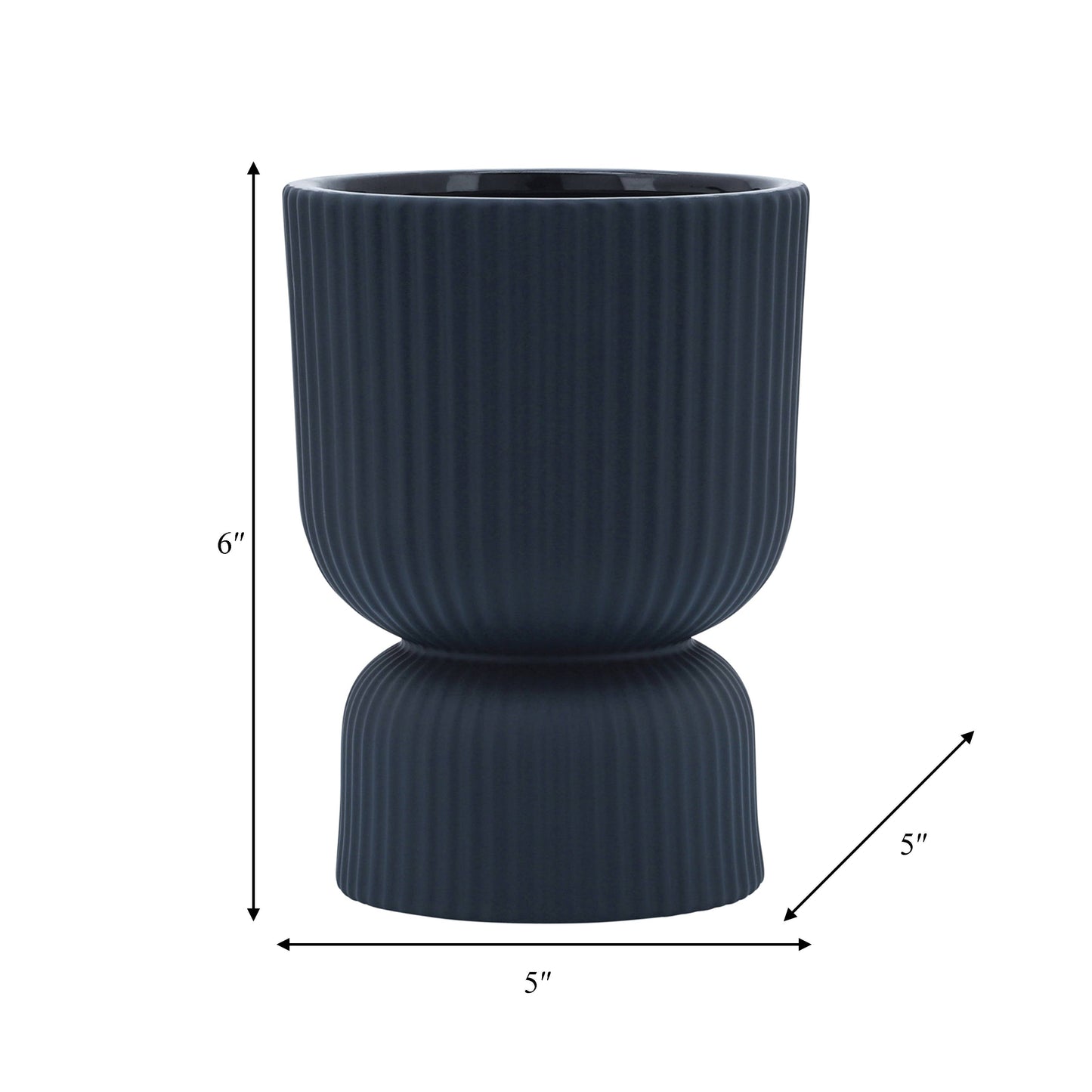 6 in. Dark Blue Ceramic Ribbed Abstract Vase