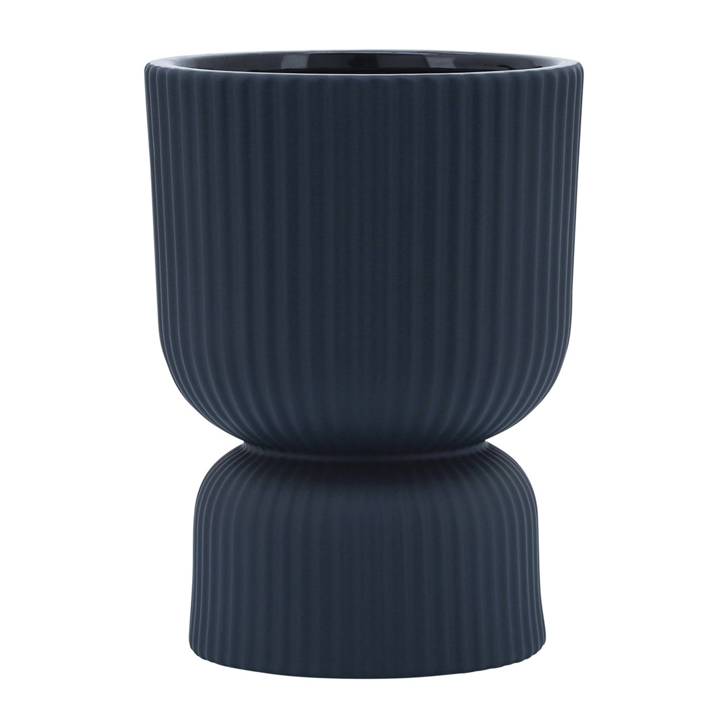 6 in. Dark Blue Ceramic Ribbed Abstract Vase