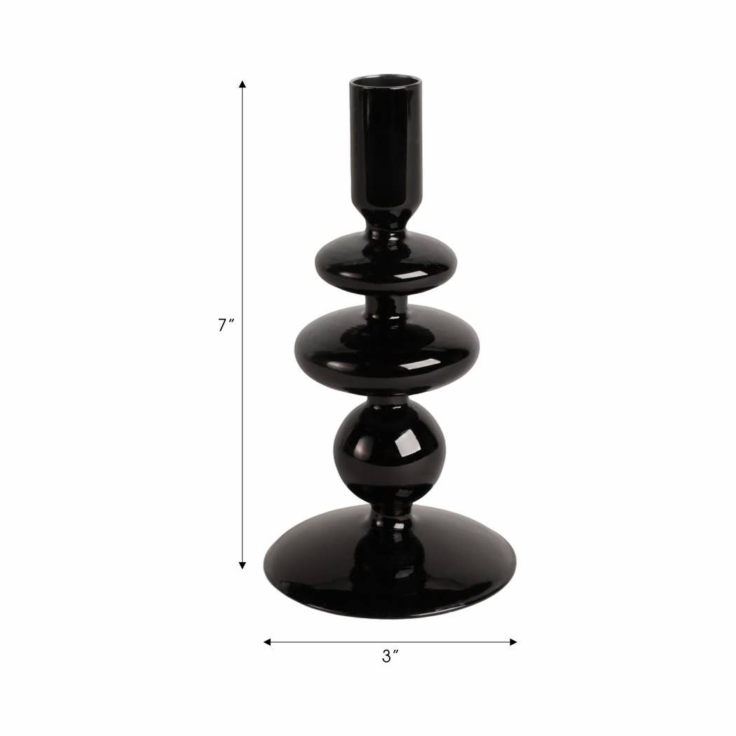 Black 7 in. Vintage Glass Taper Candle Holder