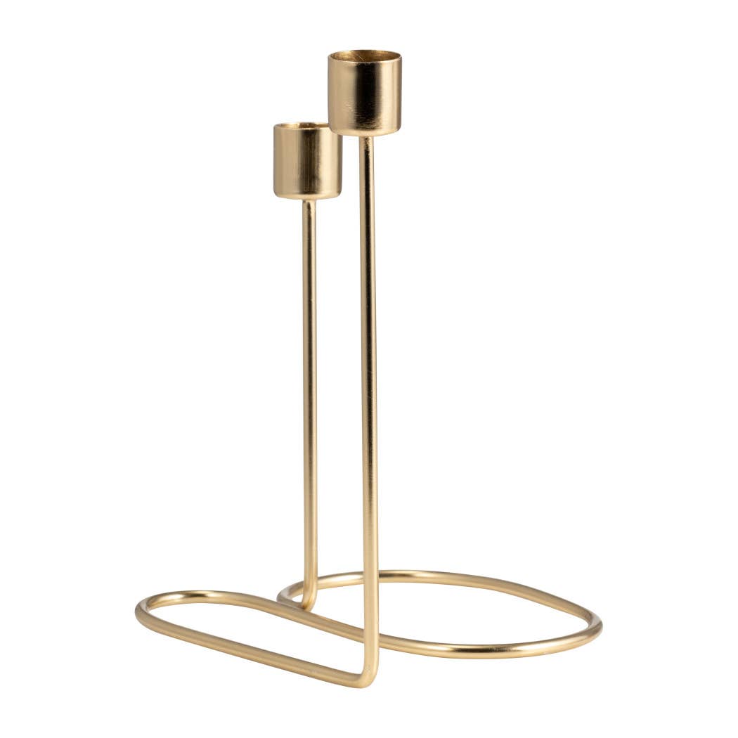 Gold 8 in. Metal Double Swirl 2-Taper Candle Holder