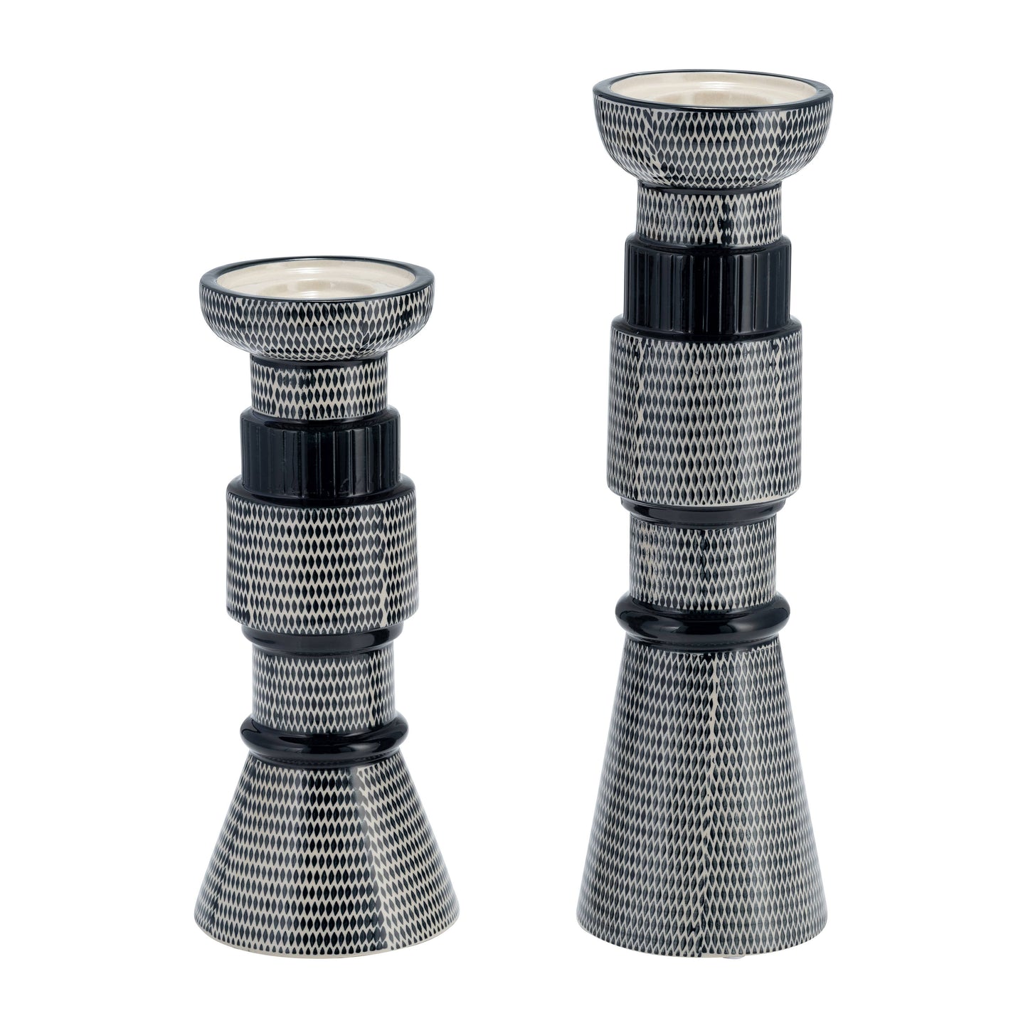 Navy Blue/Cotton Ceramic Dotted Pillar Candle Holder