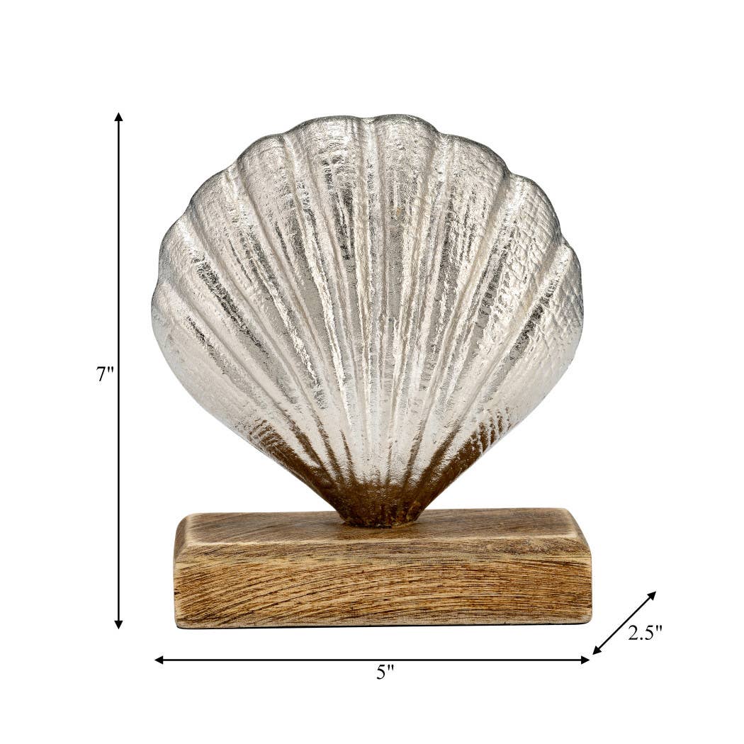 Silver 7 in. Metal Novelty Coastal Ribbed Seashell with Base