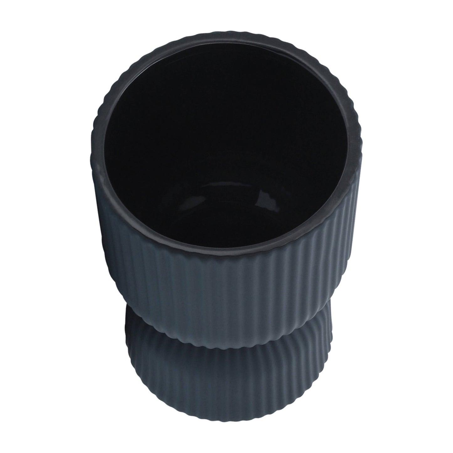 6 in. Dark Blue Ceramic Ribbed Abstract Vase