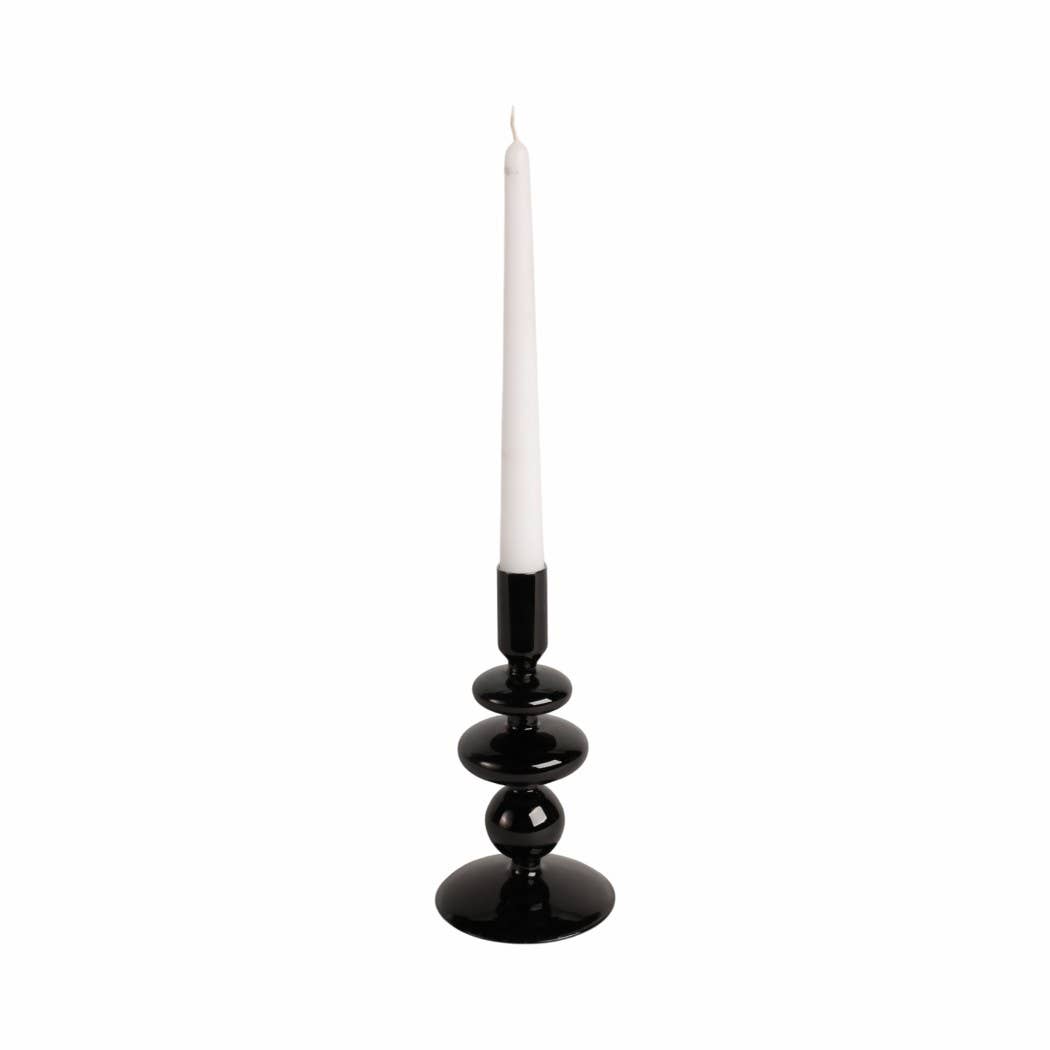 Black 7 in. Vintage Glass Taper Candle Holder