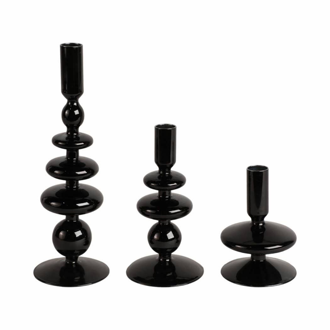 Black 7 in. Vintage Glass Taper Candle Holder