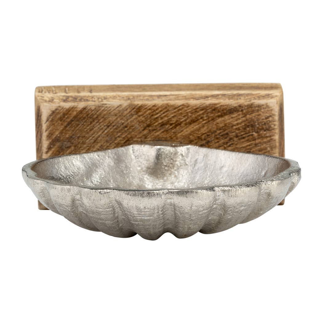 Silver 7 in. Metal Novelty Coastal Ribbed Seashell with Base