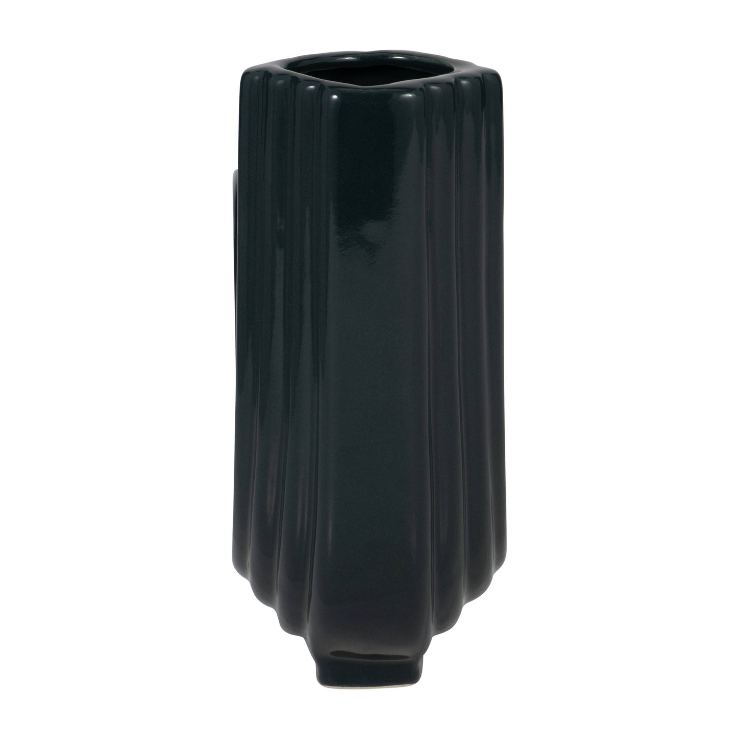 Forest Green 6 in. Ceramic Abstract Ridged Looped Vase