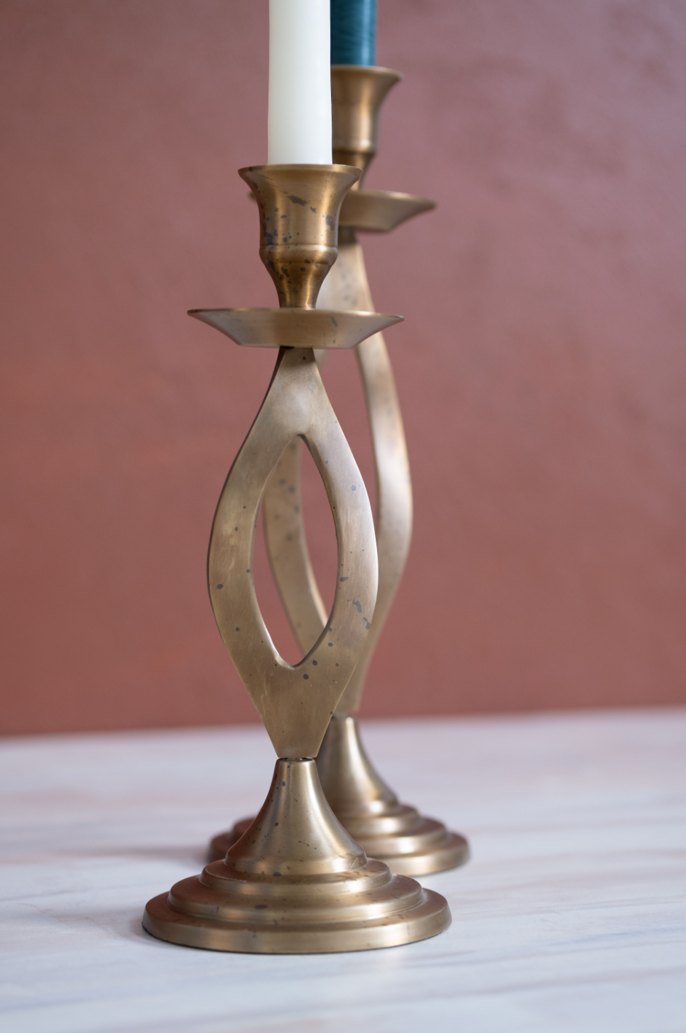 Brass Cutout Twist Taper Candle Holder (Set of 2)