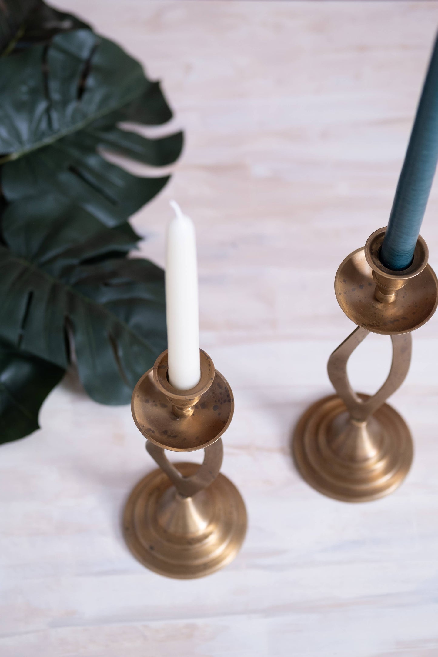 Brass Cutout Twist Taper Candle Holder (Set of 2)