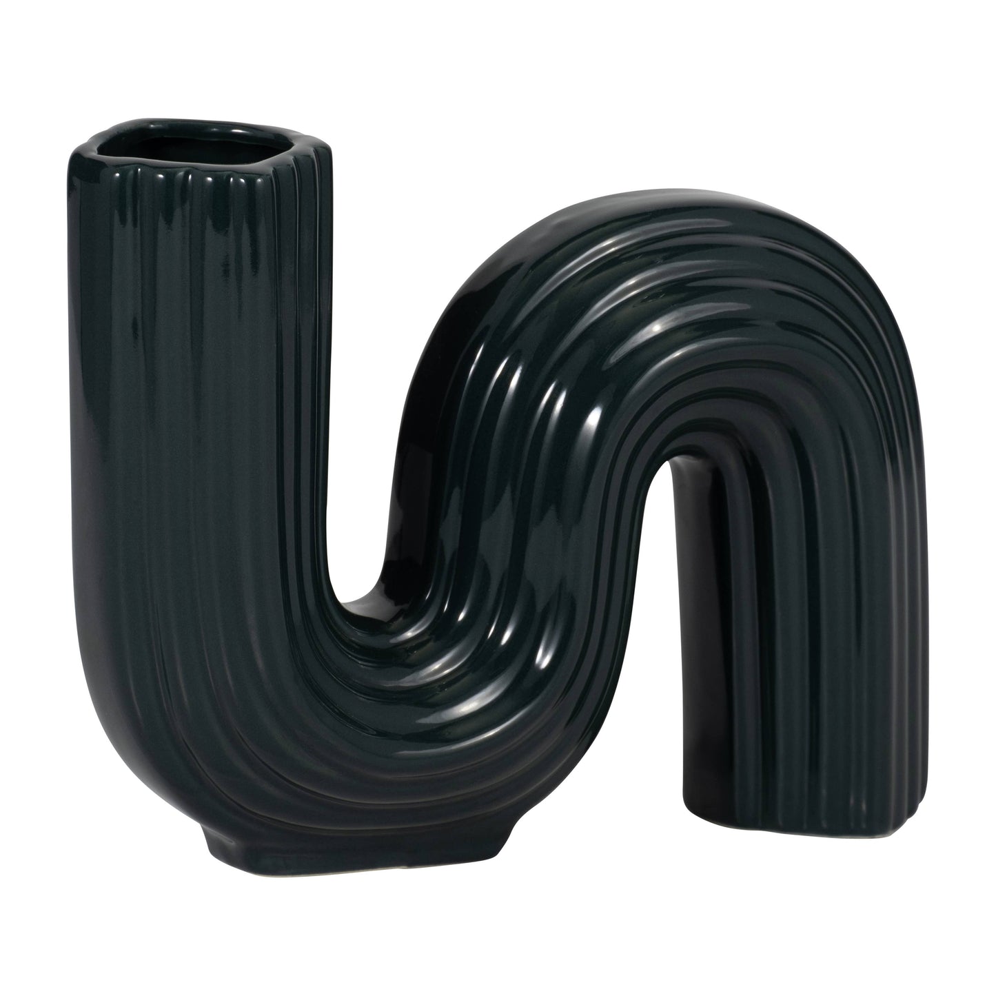 Forest Green 6 in. Ceramic Abstract Ridged Looped Vase