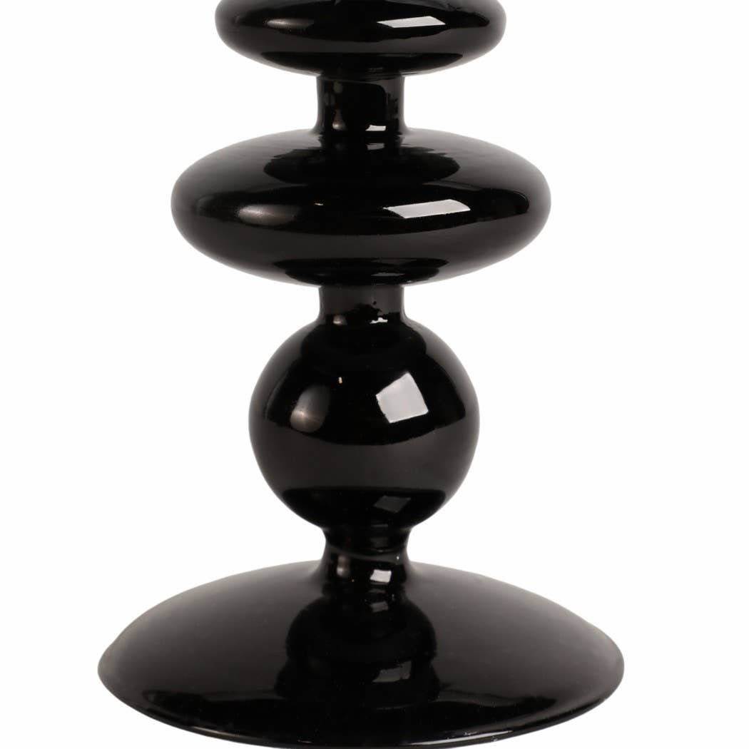 Black 7 in. Vintage Glass Taper Candle Holder