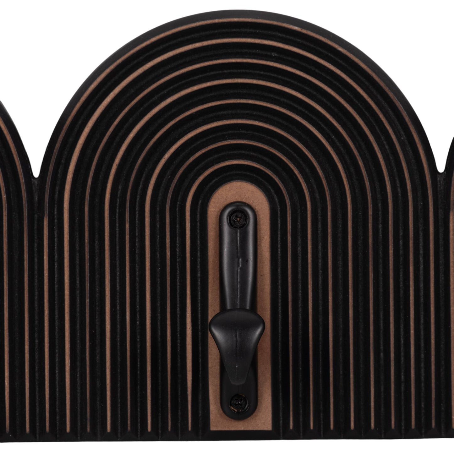 Black 7x19 in. Wood Striped 3-Arch Wall Hooks