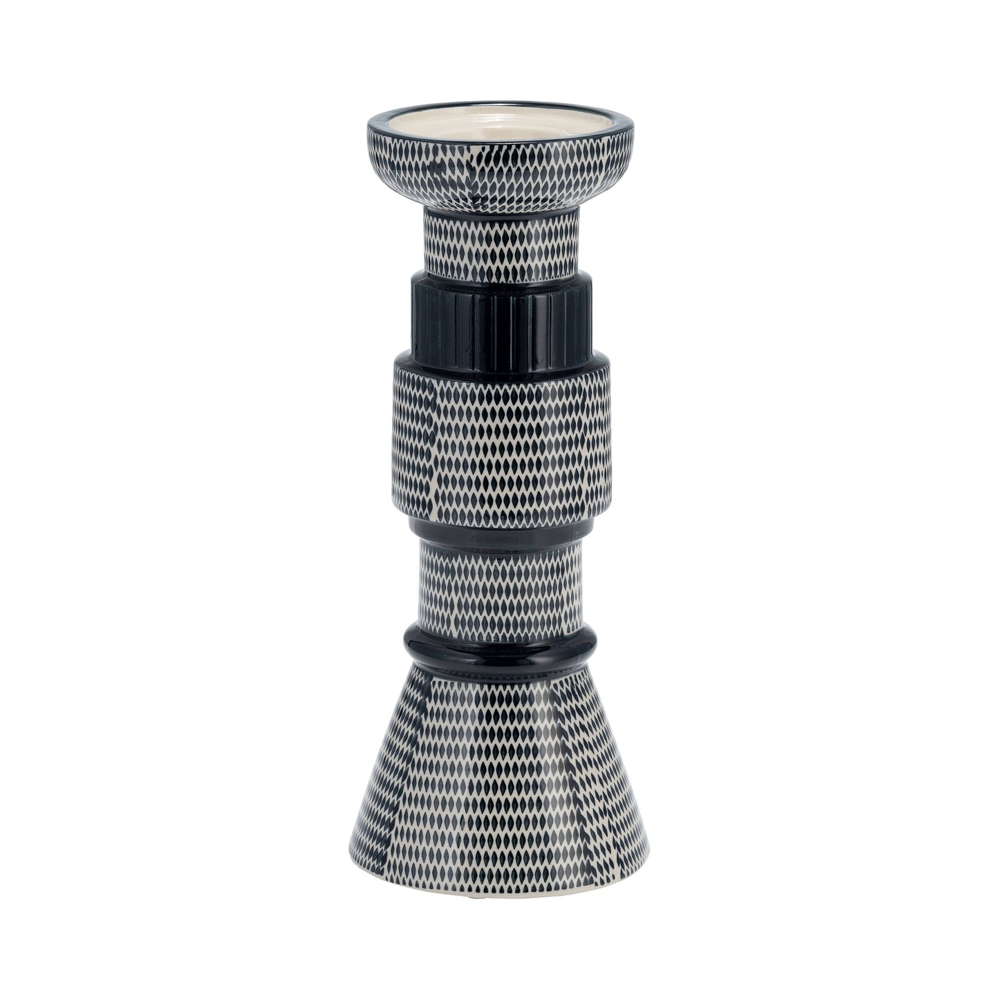 Navy Blue/Cotton Ceramic Dotted Pillar Candle Holder