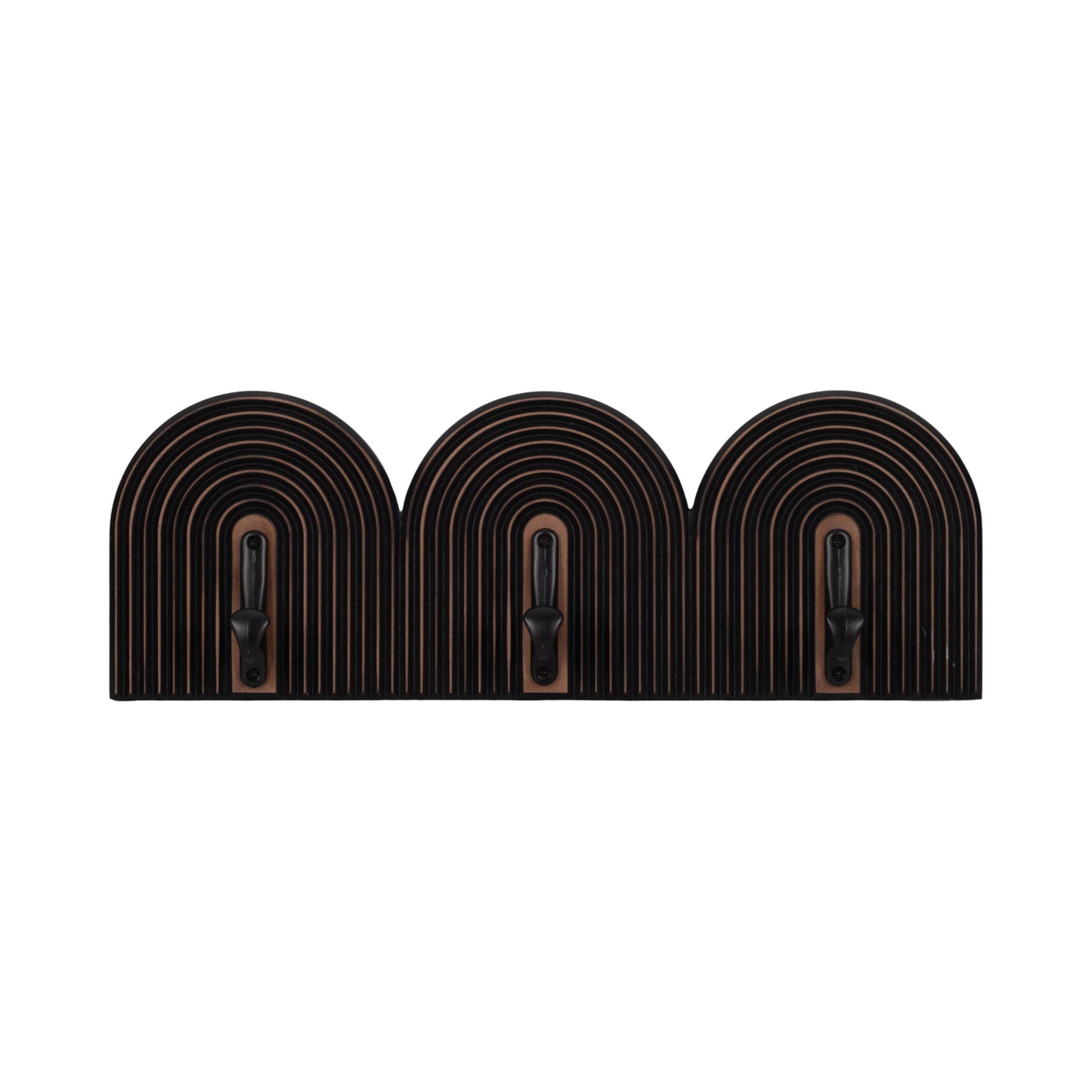 Black 7x19 in. Wood Striped 3-Arch Wall Hooks