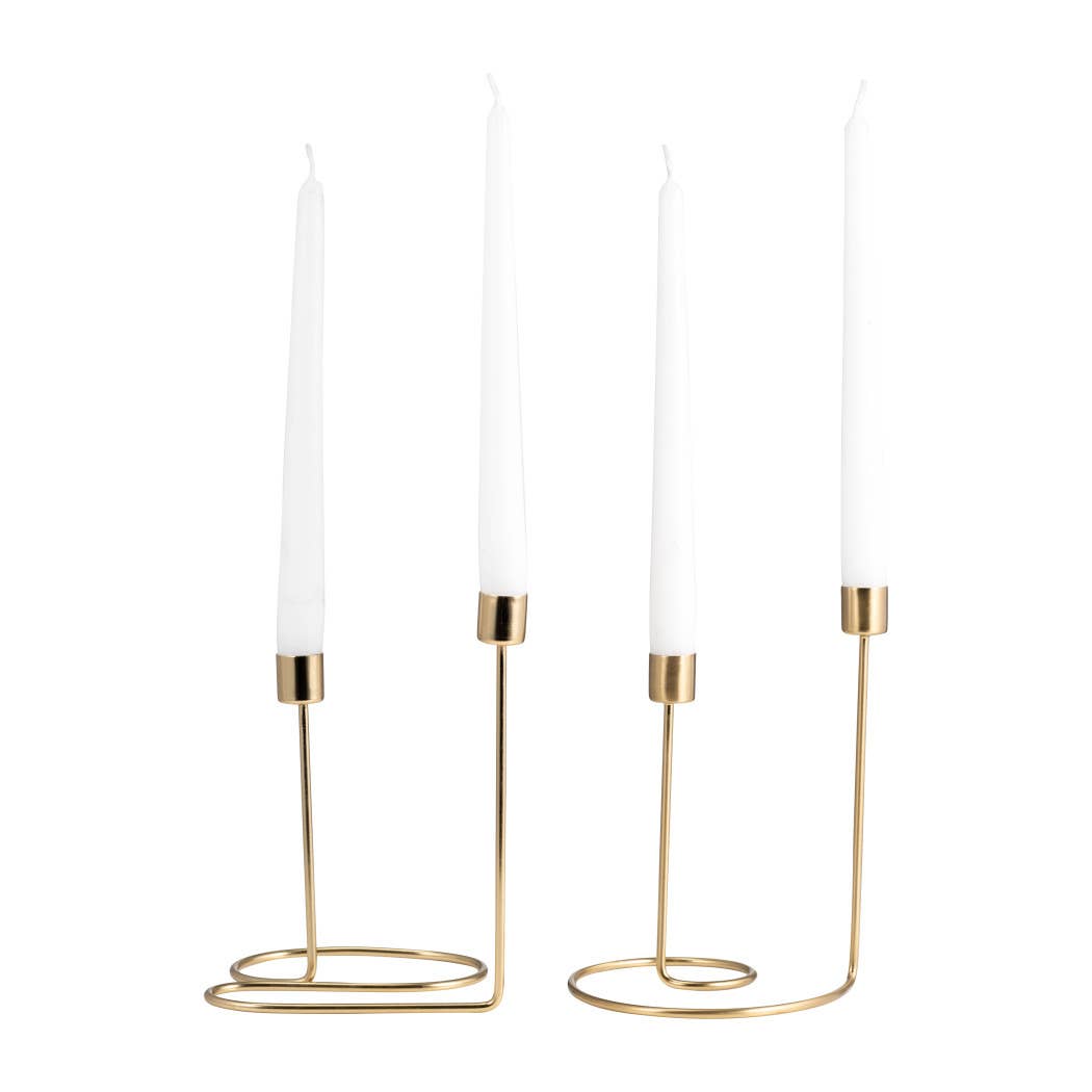Gold 8 in. Metal Double Swirl 2-Taper Candle Holder