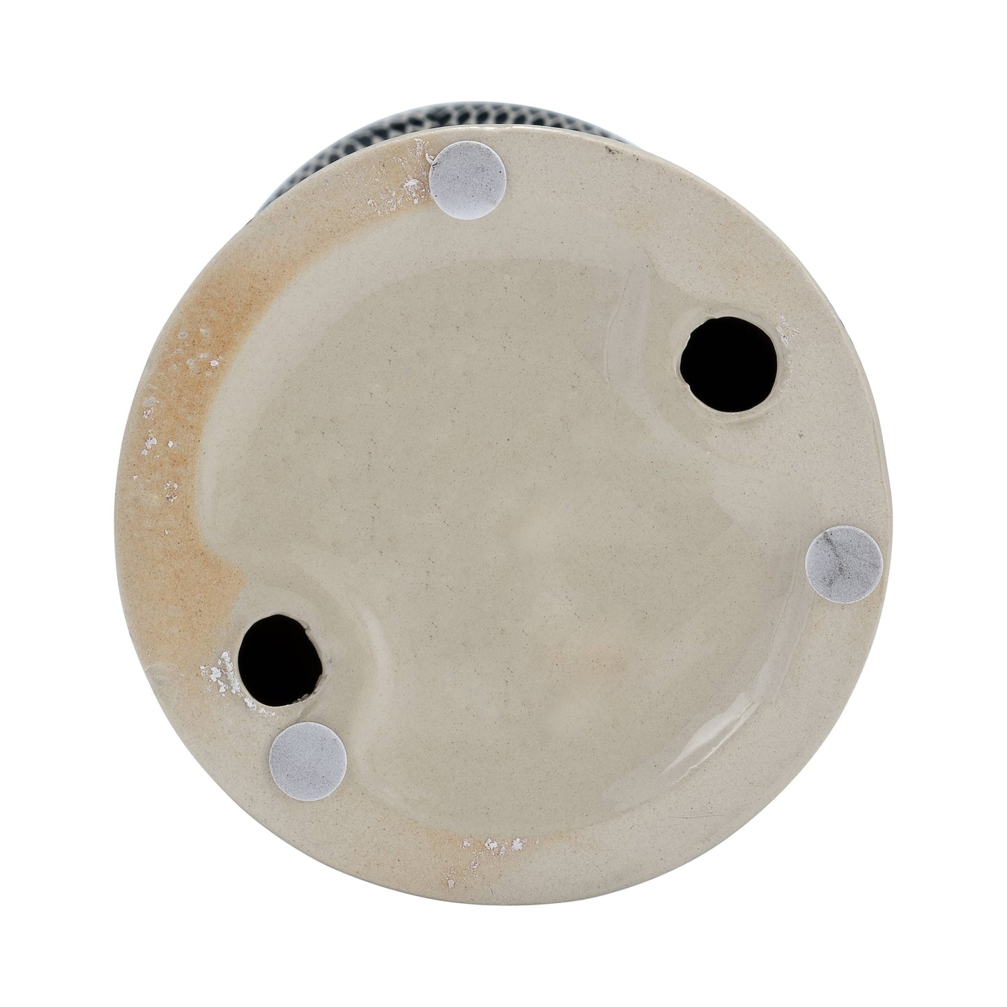Navy Blue/Cotton Ceramic Dotted Pillar Candle Holder