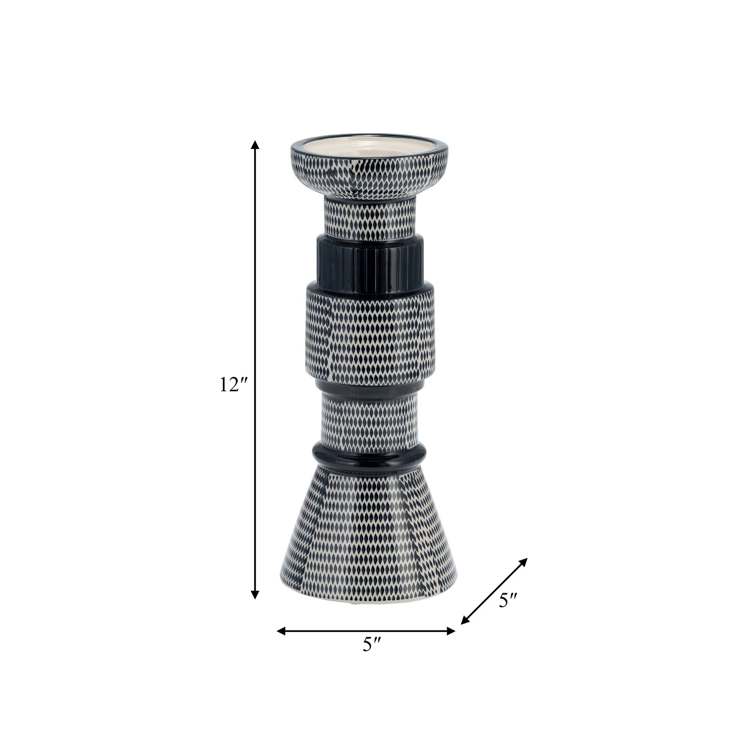 Navy Blue/Cotton Ceramic Dotted Pillar Candle Holder