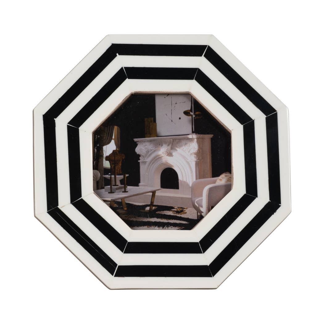 Black/White 4x4 in. Lines Octagon Contemporary Photo Frame