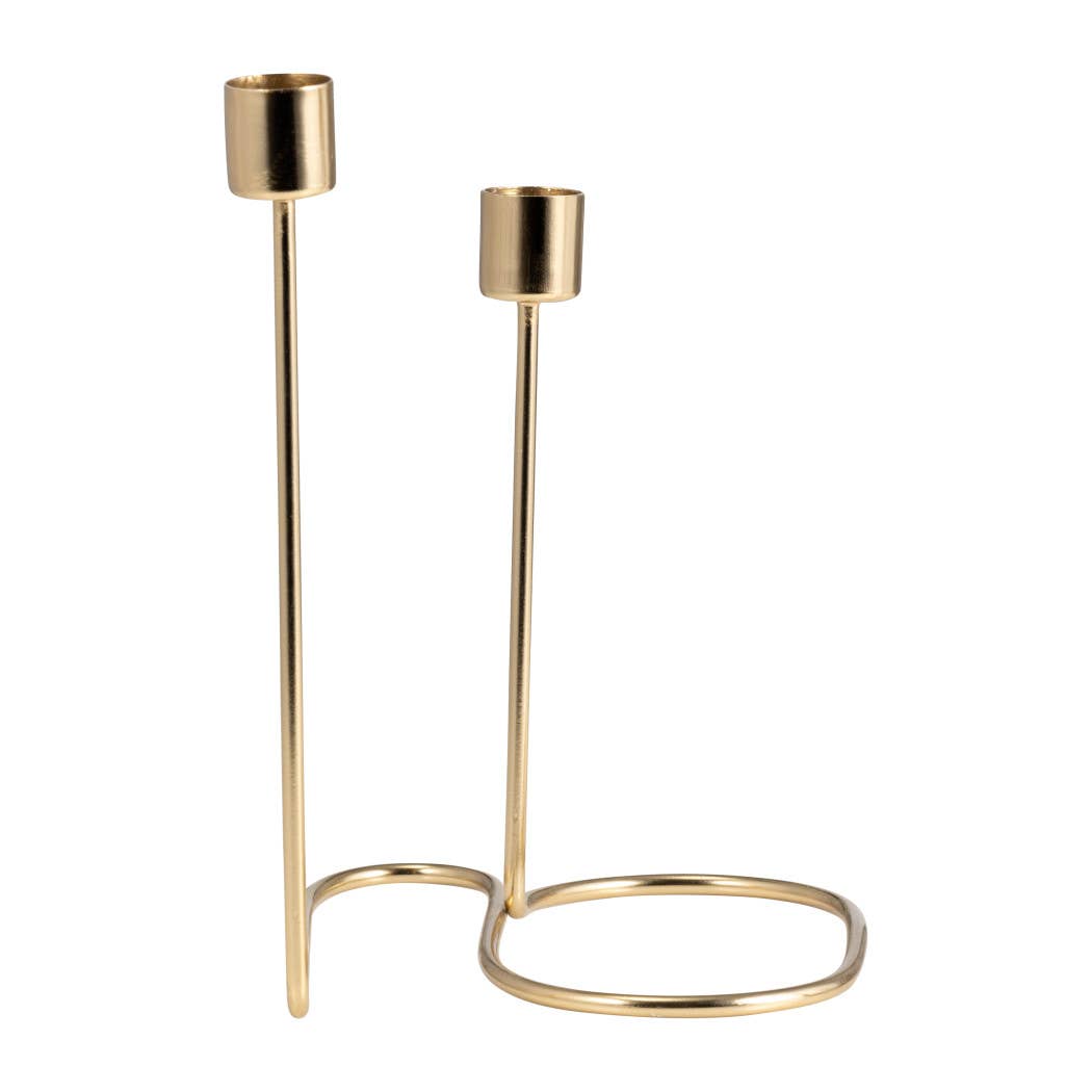 Gold 8 in. Metal Double Swirl 2-Taper Candle Holder