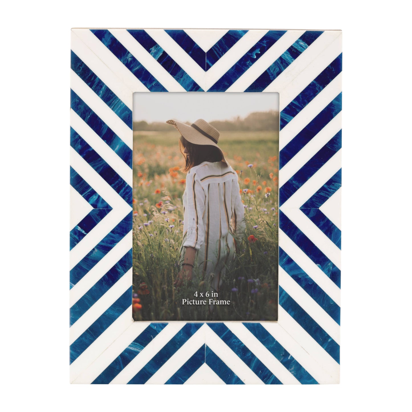 4 in. x 6 in. Blue Resin Striped Photo Frame