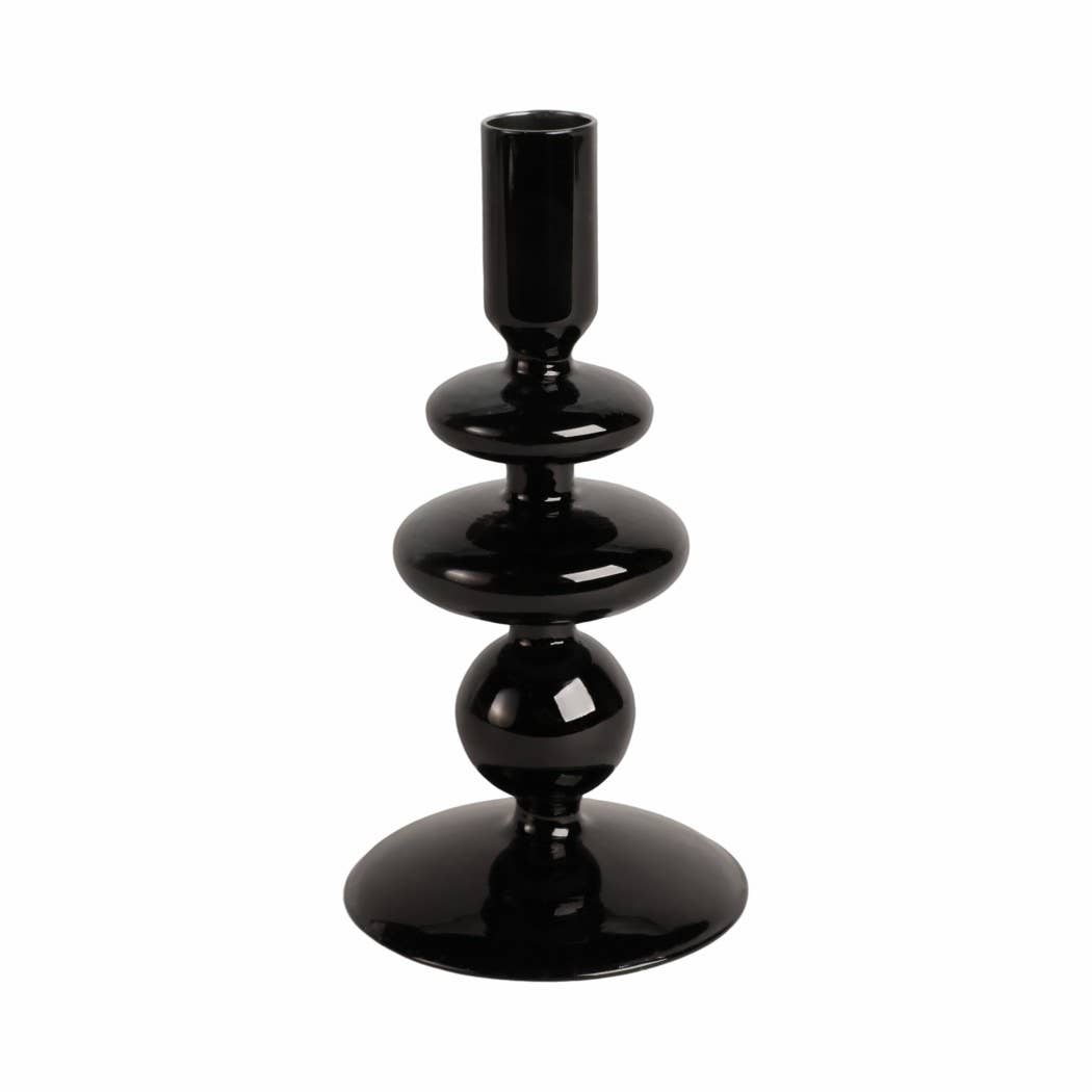 Black 7 in. Vintage Glass Taper Candle Holder