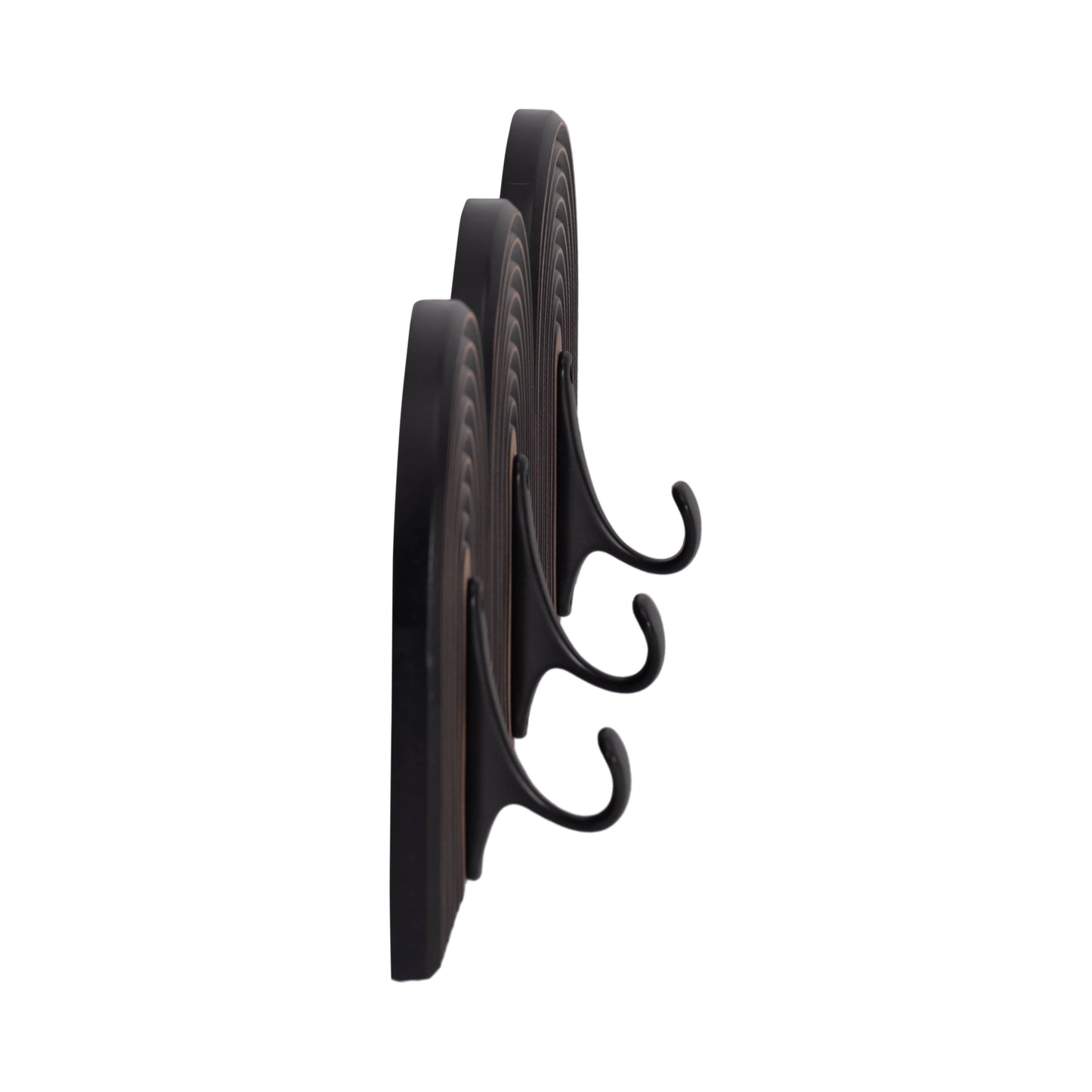 Black 7x19 in. Wood Striped 3-Arch Wall Hooks