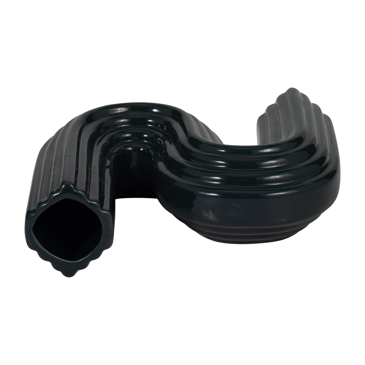 Forest Green 6 in. Ceramic Abstract Ridged Looped Vase