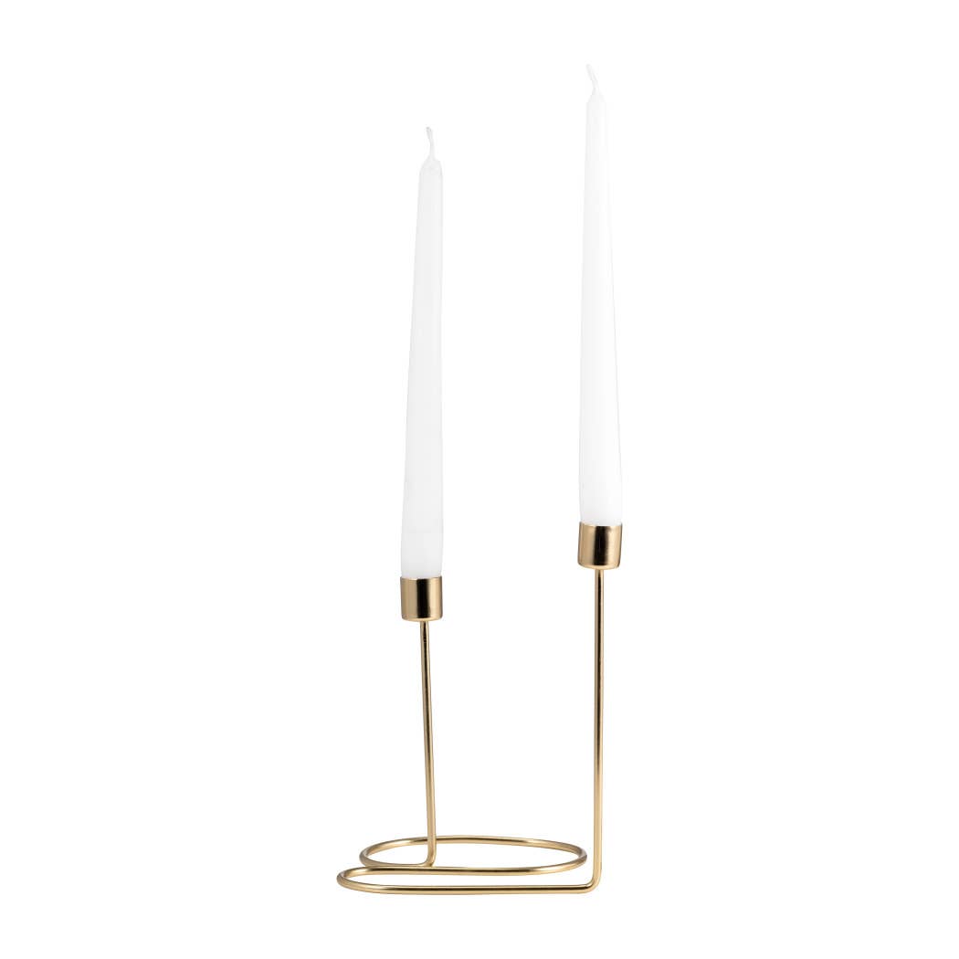 Gold 8 in. Metal Double Swirl 2-Taper Candle Holder