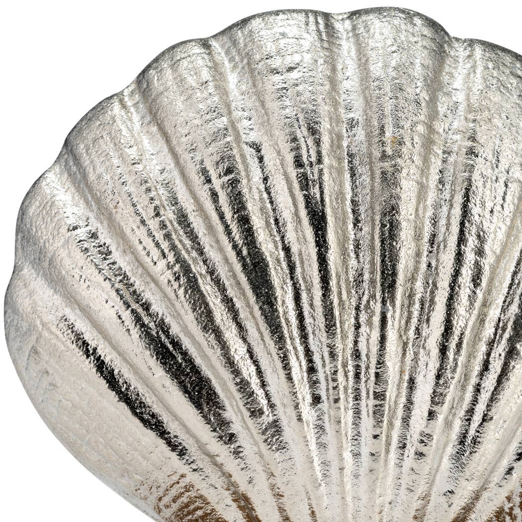 Silver 7 in. Metal Novelty Coastal Ribbed Seashell with Base