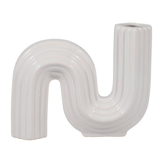 White 6 in. Ceramic Novelty Contemporary Modern Looped Vase
