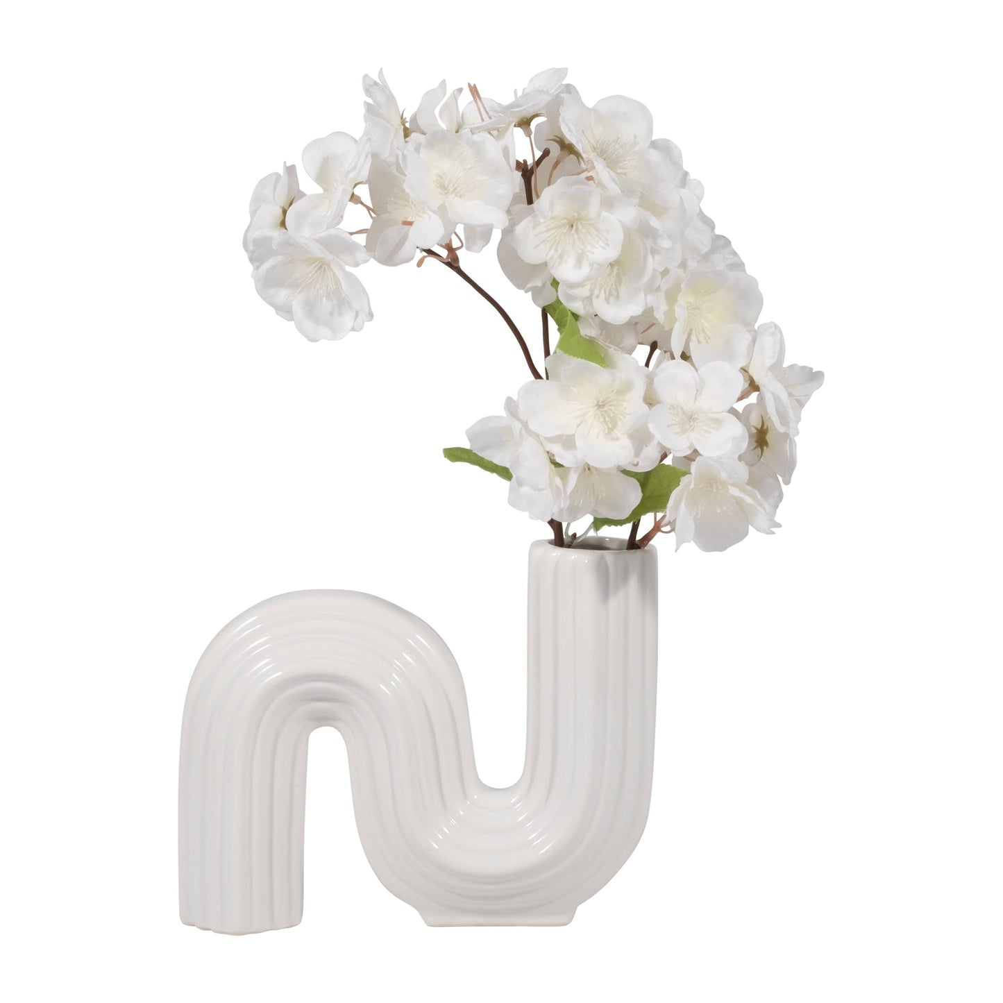 White 6 in. Ceramic Novelty Contemporary Modern Looped Vase