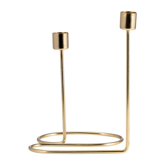 Gold 8 in. Metal Double Swirl 2-Taper Candle Holder