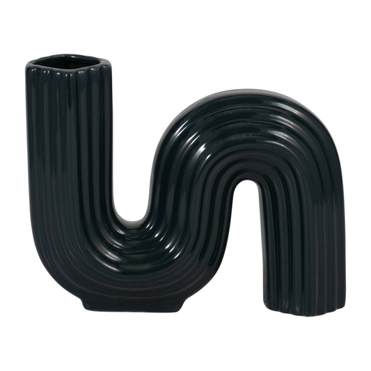 Forest Green 6 in. Ceramic Abstract Ridged Looped Vase