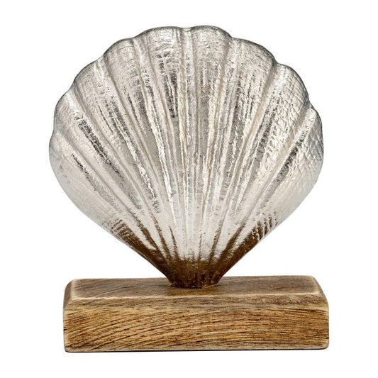 Silver 7 in. Metal Novelty Coastal Ribbed Seashell with Base