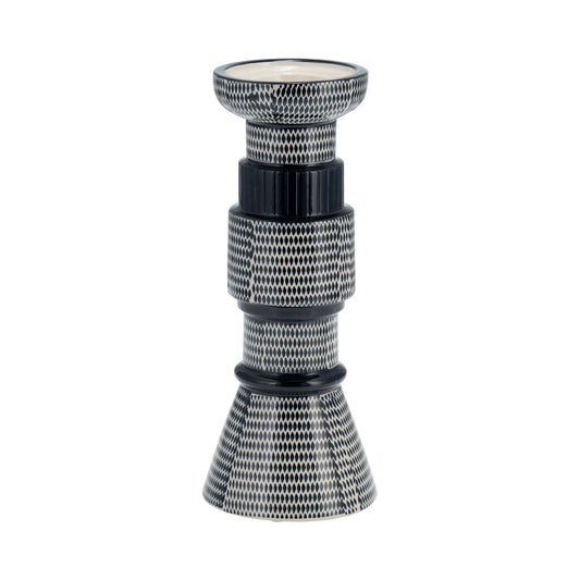 Navy Blue/Cotton Ceramic Dotted Pillar Candle Holder