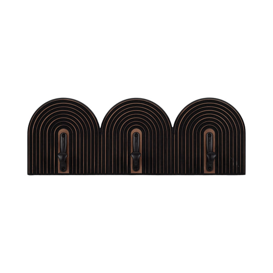 Black 7x19 in. Wood Striped 3-Arch Wall Hooks
