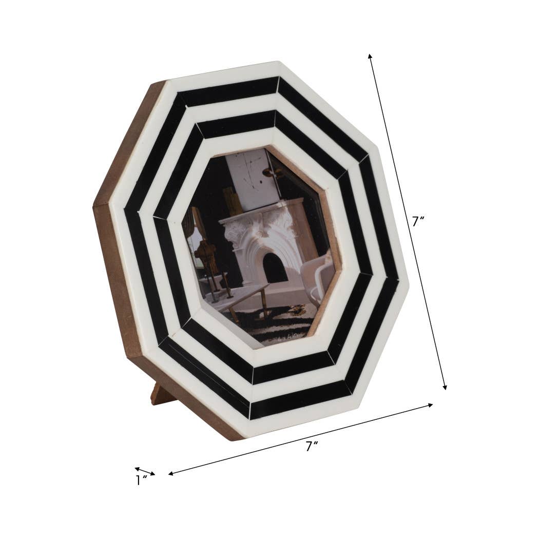 Black/White 4x4 in. Lines Octagon Contemporary Photo Frame