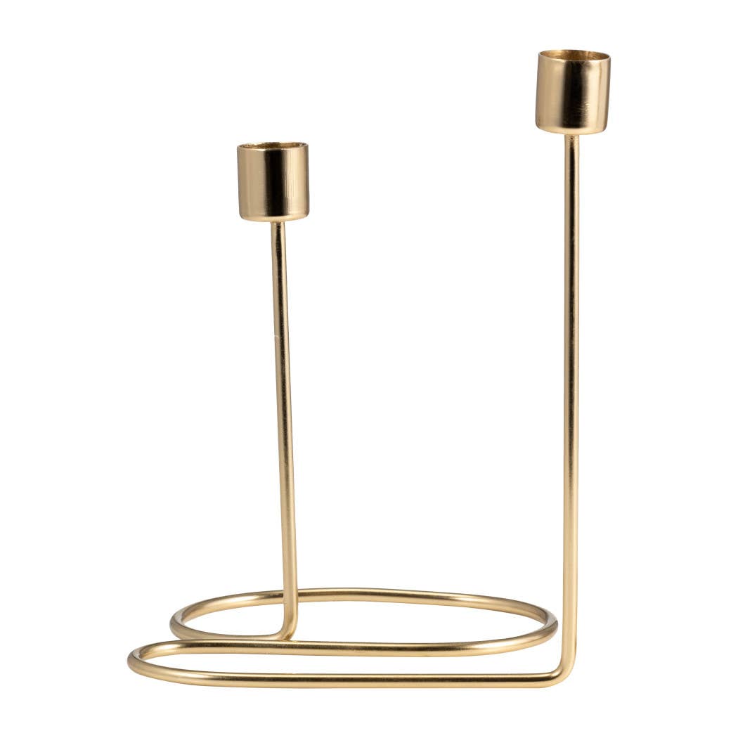 Gold 8 in. Metal Double Swirl 2-Taper Candle Holder